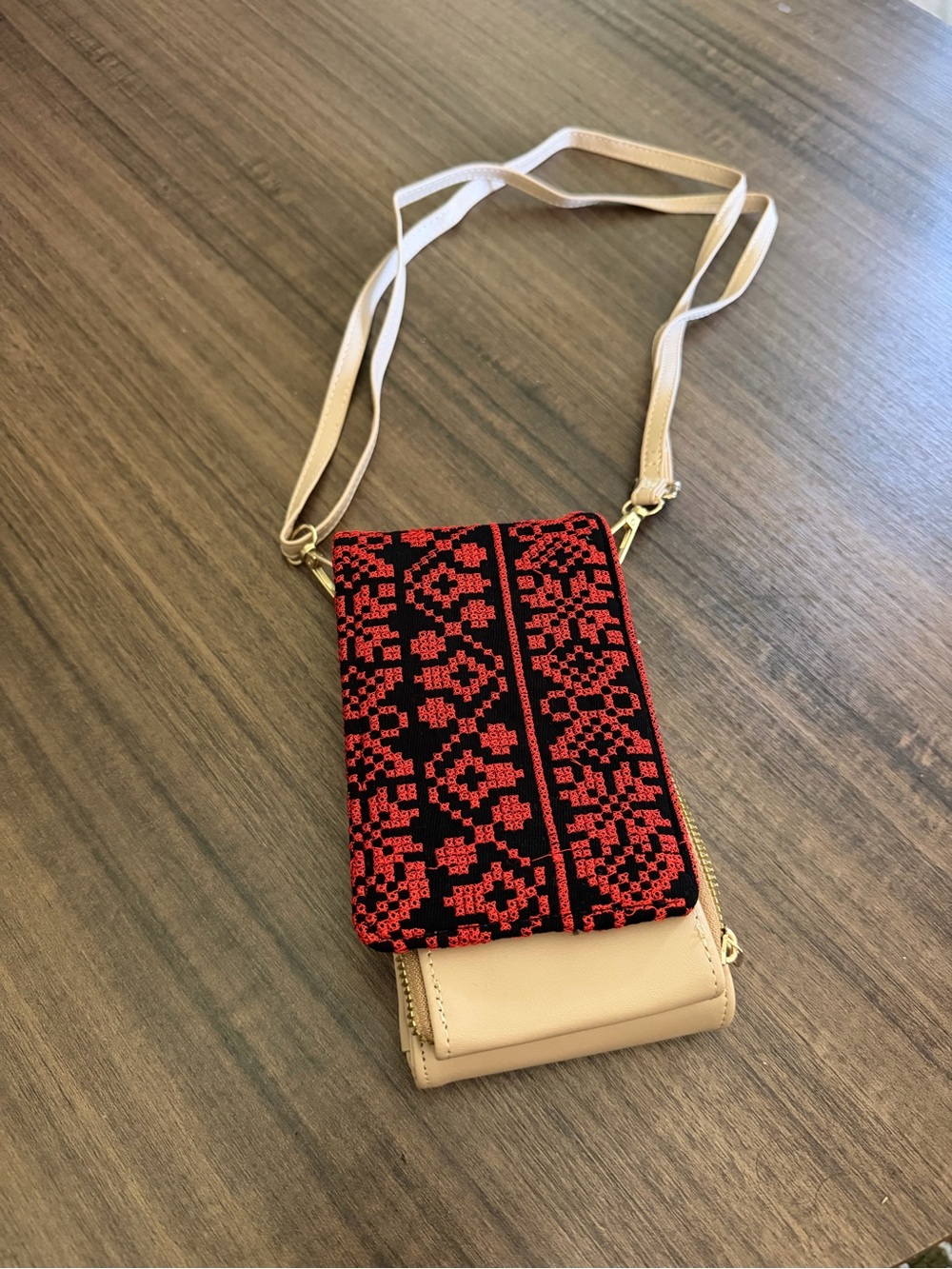 Beige tatreez Palestinian Crossbody Wallet